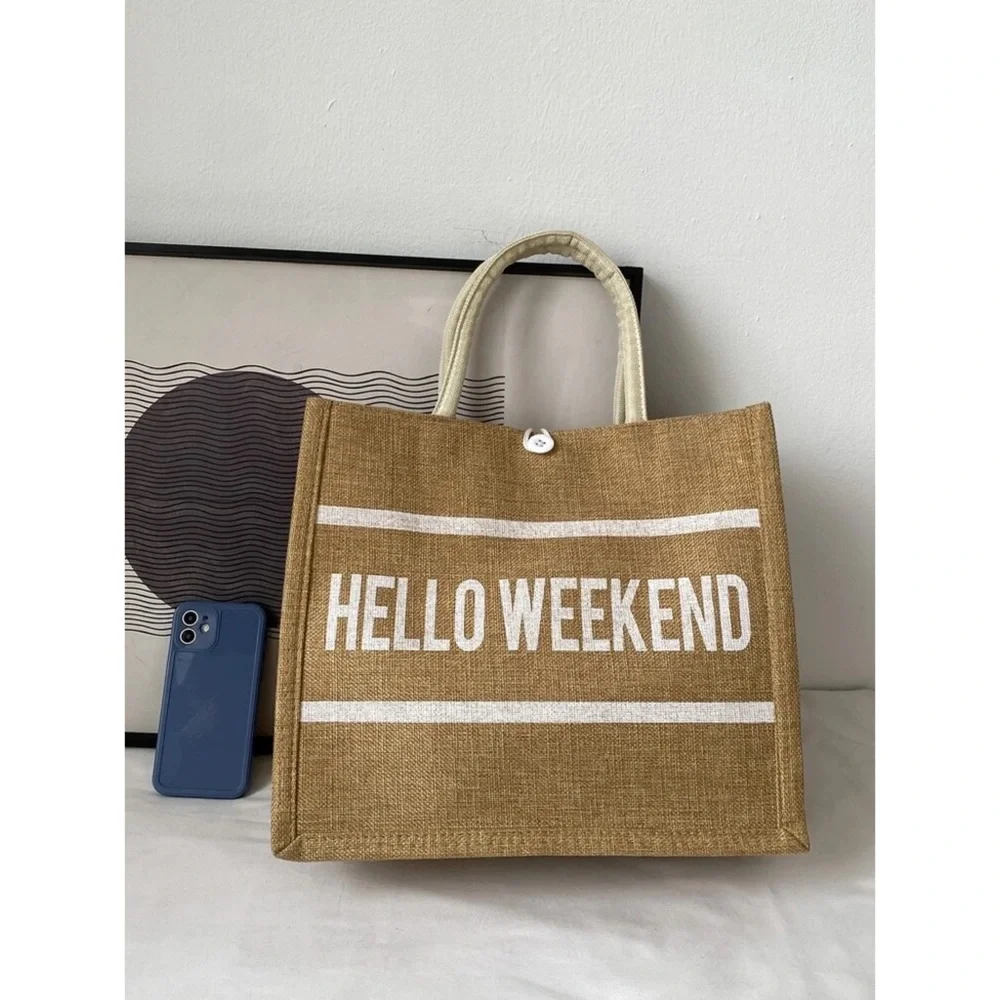 Hello Weekend Graphic Top Handle Tote Bag - Picture 1 of 8